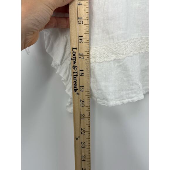 Terra Mia Italian Linen Top Women One Size White Lace 100% Linen Cottage Beachy - Picture 7 of 8
